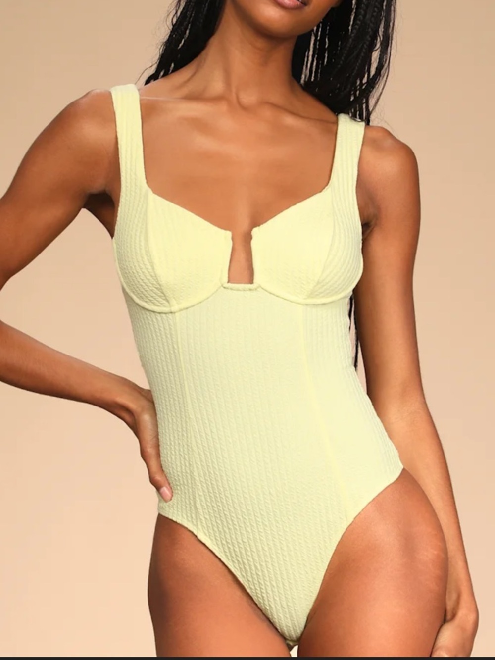 NWT Princess Polly Light Yellow Ribbed Underwire Bodysuit Size US4